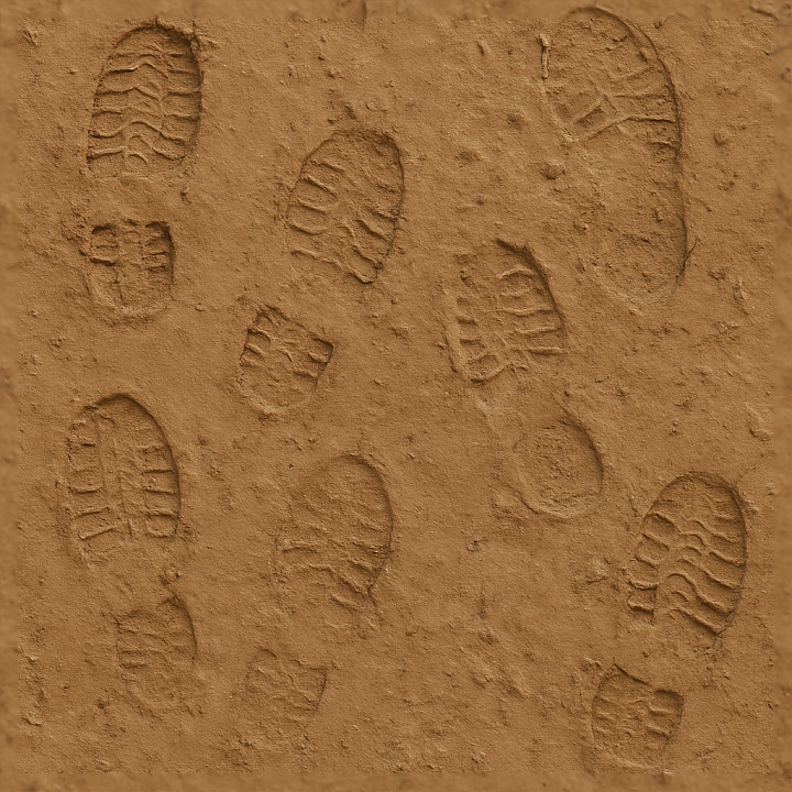 Muddy Footprints On Soft Mud Surface With Mud Compaction seamless PBR texture preview