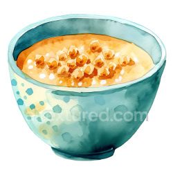 seamless Watercolor Breakfast Bowl with Buckwheat Hot Cereal in Blue Ceramic texture 8k free download PBR