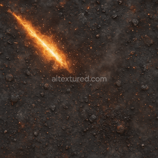 Seamless 8k PBR 3d texture displaying fire flare with scorched earth and gunpowder residue