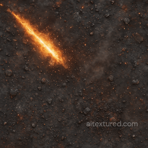 Seamless 8K PBR 3D texture displaying fire flare with scorched earth and gunpowder residue seamless Explosion PBR texture