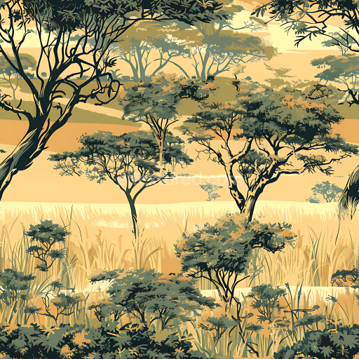 Seamless 3D Savanna Camouflage PBR Texture with Acacia Trees and Golden Tones