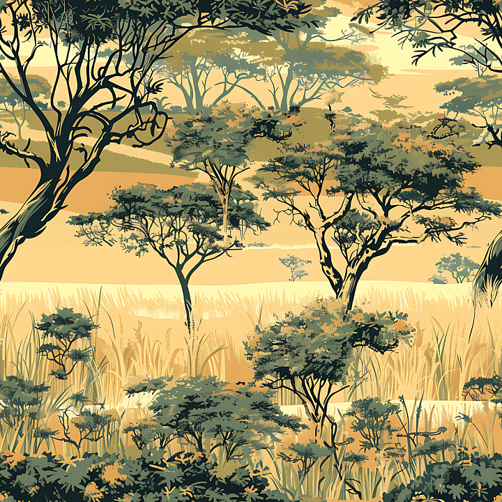 Savanna Camouflage with Acacia Trees and Golden Tones seamless PBR texture preview