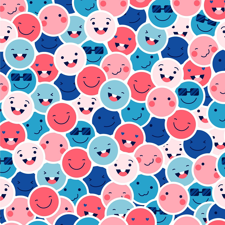 Happy Face Pattern with Multicolor Smiley Faces seamless PBR texture preview