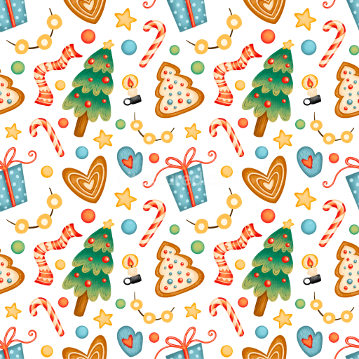Seamless 3D PBR Texture of Festive Christmas Digital Paper with Holiday Icons