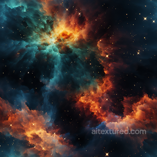 Space PBR Texture Featuring Swirling Nebula with Blue and Orange Hues seamless Star, space, planets PBR texture