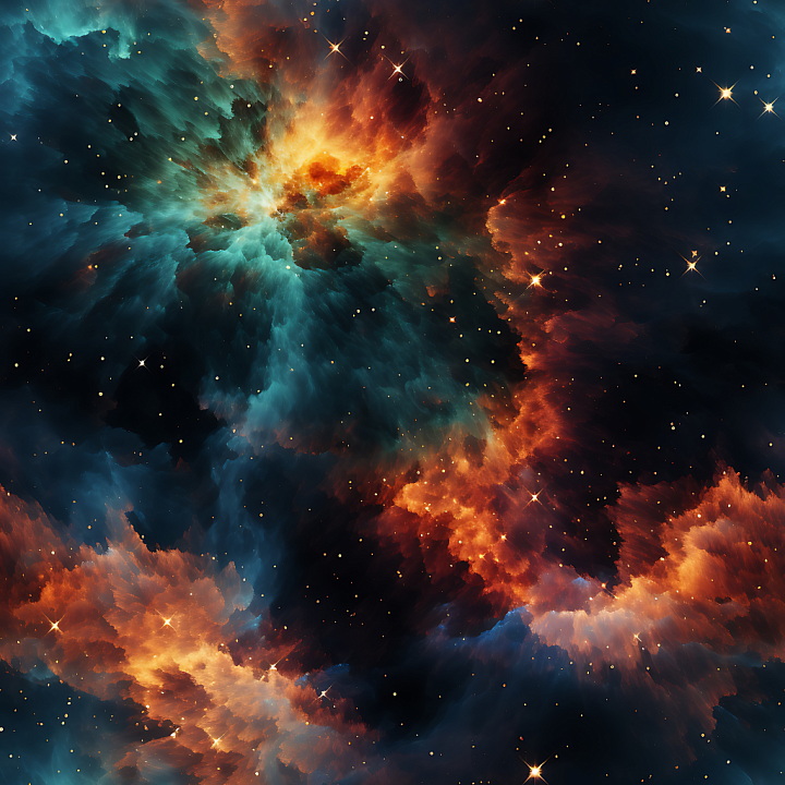 Space Featuring Swirling Nebula with Blue and Orange Hues seamless PBR texture preview