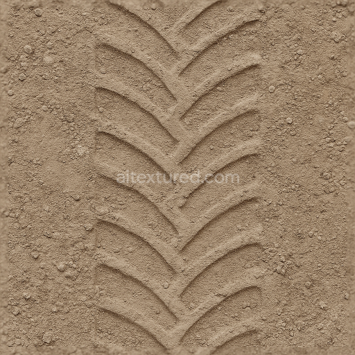 Seamless 3d texture pbr 8k construction tire print on compacted gravel with shallow tread and dust print