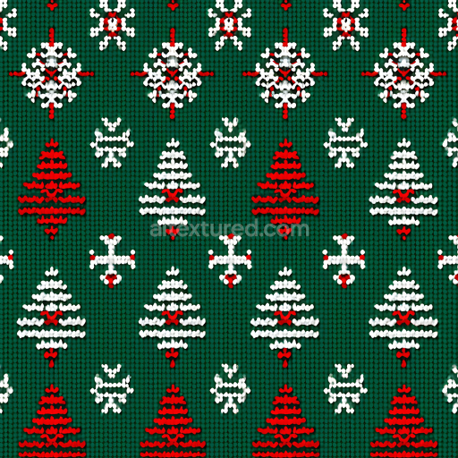 Seamless 3D PBR Knitted Christmas Pattern Texture in Green, Red, and White