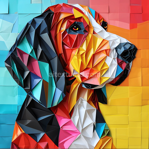 Seamless 3D PBR Origami Style Bloodhound Texture with Multicolor Geometric Facets