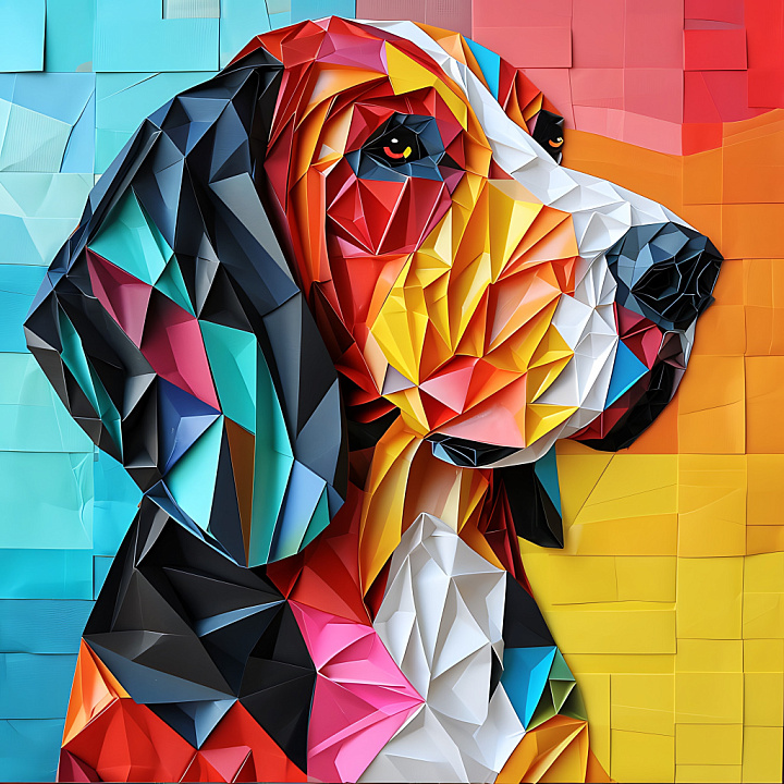 Origami Style Bloodhound with Multicolor Geometric Facets seamless PBR texture preview