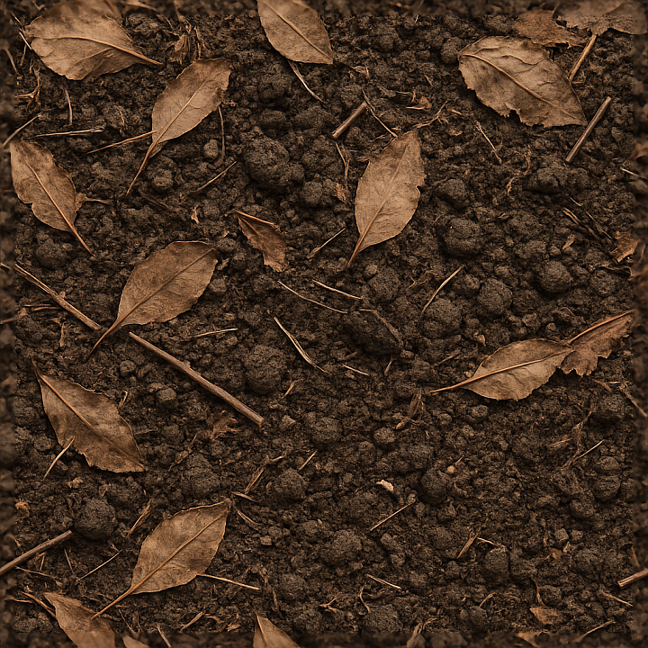 Organic Ground Cover With Dead Leaves Twigs And Soil Aggregates seamless PBR texture preview
