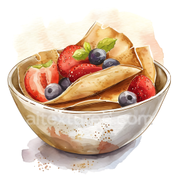 seamless Watercolor Buckwheat Crepes Bowl with Fresh Strawberries and Blueberries Breakfast Illustration texture 8k free download PBR