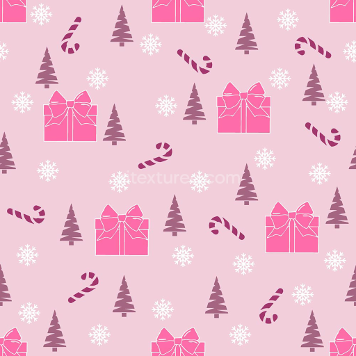 Seamless 3D PBR Texture with Pink Gift Boxes, Candy Canes, Trees & Snowflakes
