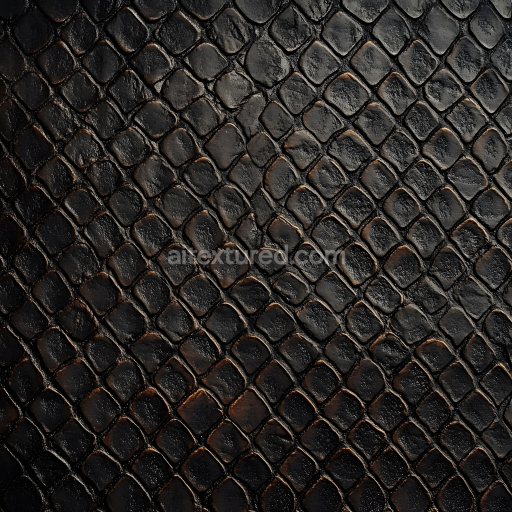 Seamless 3D PBR Dark Scaled Skin Texture Featuring Glossy, High-Relief Scales and Subtle Roughness