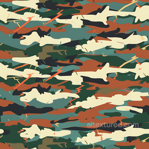 Stylized Woodland Camouflage PBR Texture with Abstract Shapes and Lightning Elements seamless Color Camouflage PBR texture