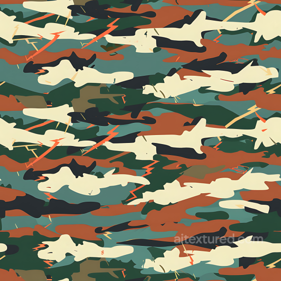 Stylized Woodland Camouflage PBR Texture with Abstract Shapes and Lightning Elements Color Camouflage texture preview