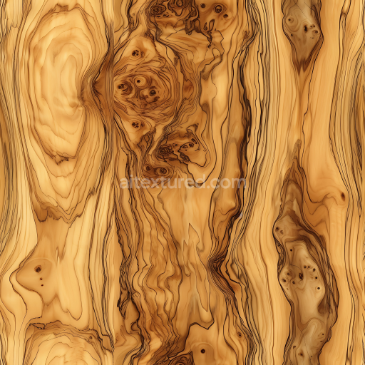 Seamless 3D olive wood PBR texture with rich knots and swirling grain pattern