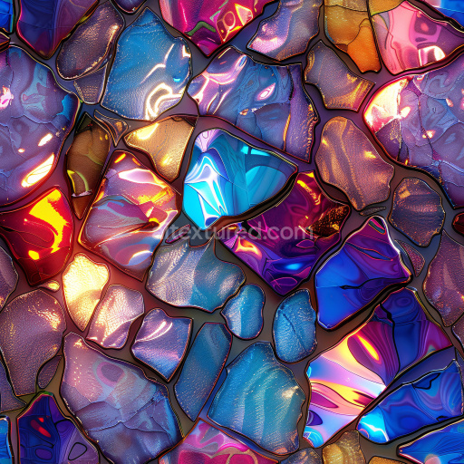Seamless 3D PBR Texture of Glossy Iridescent Multicolored Fractured Panels