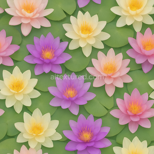 Preview — Seamless 3d texture pbr 8k of serene lily pads with natural flower surface and subtle color variations