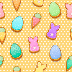 seamless Seamless 3D PBR Texture Featuring Colorful Easter Cookie Shapes on Polka Dot Background texture 8k free download PBR