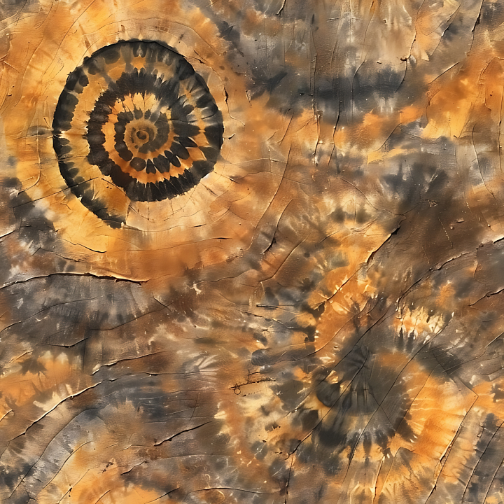 Tie-Dye Style Camouflage with Organic Spiral Patterns in Earth Tones seamless PBR texture preview
