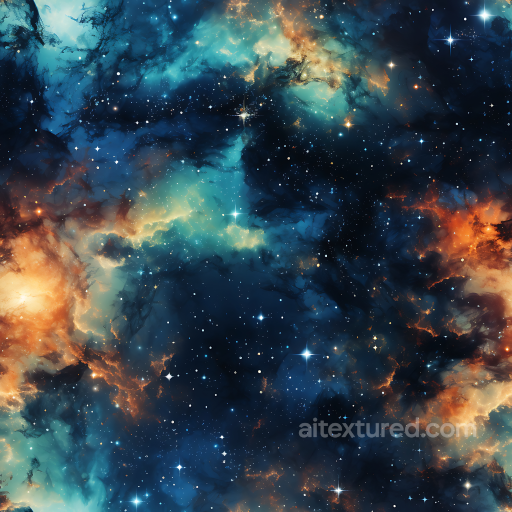 Nebula Sky Texture Featuring Vibrant Blue and Orange Cosmic Clouds with Bright Starfield seamless Star, space, planets PBR texture