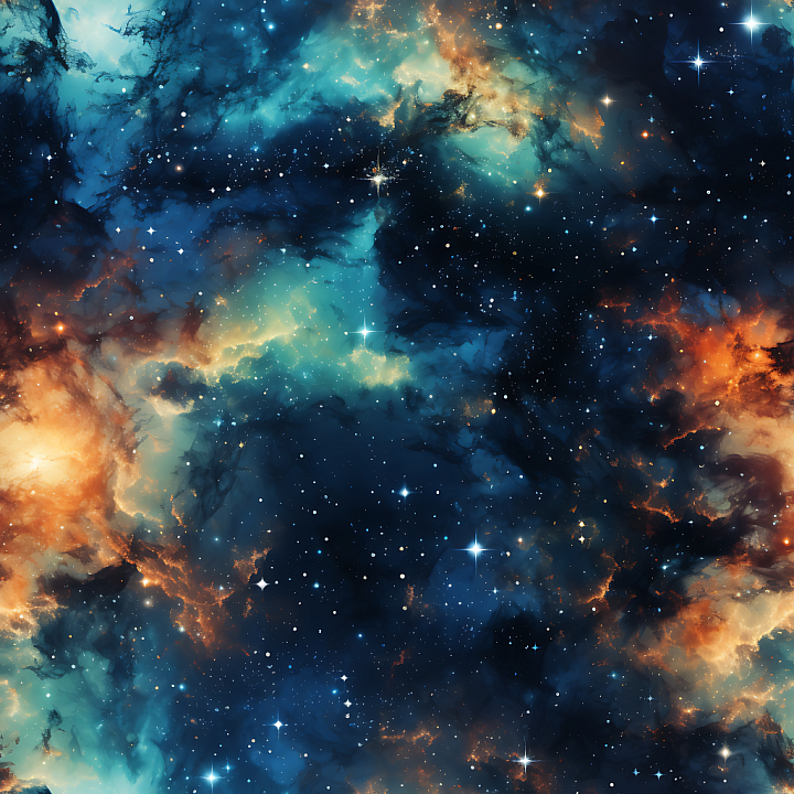 Nebula Sky Featuring Vibrant Blue and Orange Cosmic Clouds with Bright… seamless PBR texture preview