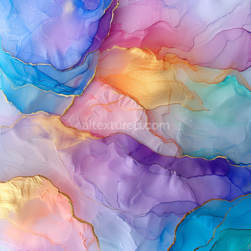 Seamless 3D Alcohol Ink PBR Texture Featuring Pastel Fluid Swirls with Gold Veining