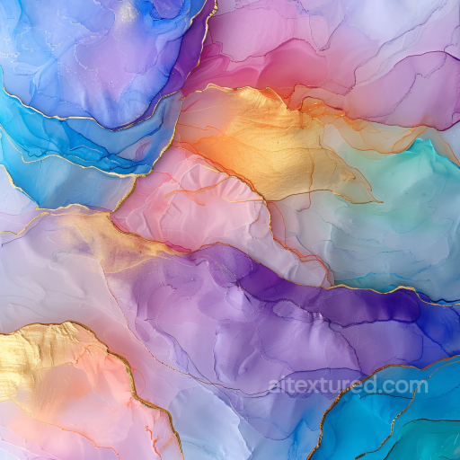 Alcohol Ink PBR Texture Featuring Pastel Fluid Swirls with Gold Veining seamless Alcohol ink PBR texture