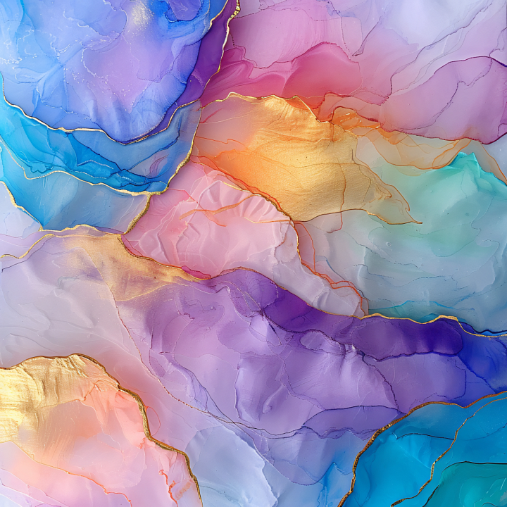Alcohol Ink Featuring Pastel Fluid Swirls with Gold Veining seamless PBR texture preview