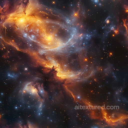 Space PBR Texture Featuring Swirling Nebula with Golden and Blue Tones seamless Star, space, planets PBR texture