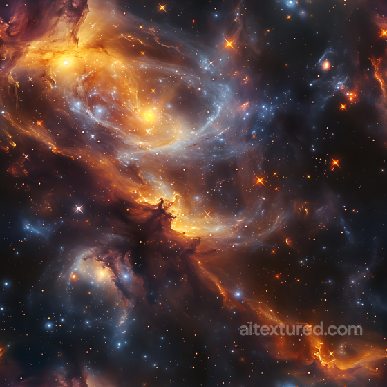 Space PBR Texture Featuring Swirling Nebula with Golden and Blue Tones Star, space, planets texture preview