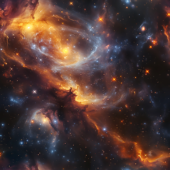 Space Featuring Swirling Nebula with Golden and Blue Tones seamless PBR texture preview