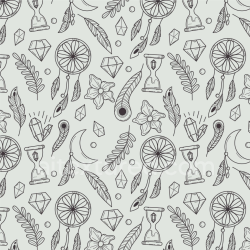 seamless Seamless 3D PBR Texture with Black Line Art Magic Symbols and Feathers texture 8k free download PBR