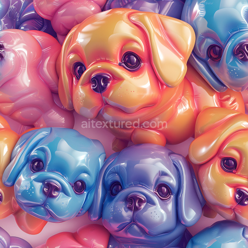 Seamless 3D Inflated PBR Texture Featuring Glossy Multicolor Puppy Vinyl Sculpt