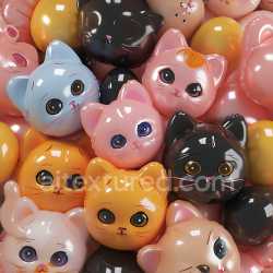 seamless Seamless 3D Inflated Vinyl Texture Featuring Glossy Puffy Cat Faces in Various Colors texture 8k free download PBR