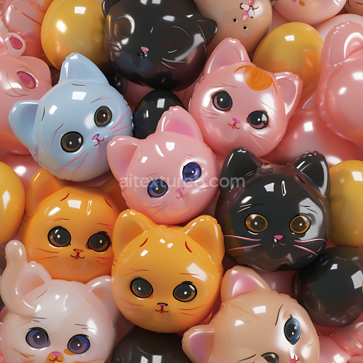 Seamless 3D Inflated Vinyl Cat Head PBR Texture with Glossy Multicolor Finish