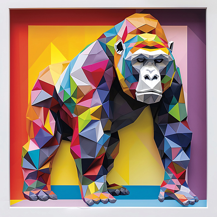 Animal of Multi-Colored Origami-Inspired Gorilla Pattern seamless PBR texture preview