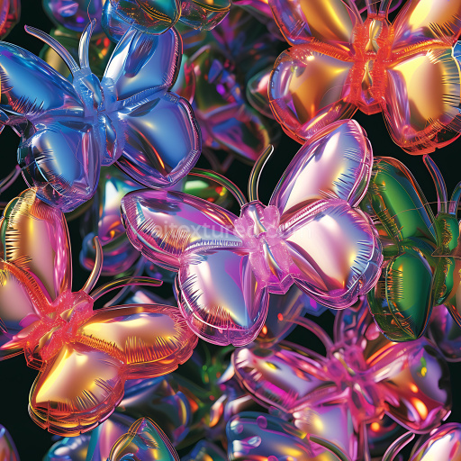 Seamless 3D Inflated PBR Texture of Iridescent Vinyl Butterfly Balloons