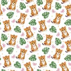 Pattern Bundle - Seamless 3D Pattern PBR Texture with Playful Leopard Cubs and Tropical Leaves texture preview