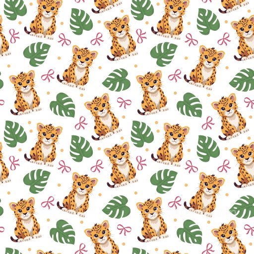Pattern PBR Texture with Playful Leopard Cubs and Tropical Leaves seamless Pattern Bundle PBR texture