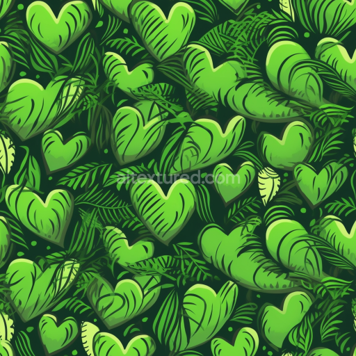 Seamless 3D PBR Texture with Vibrant Green Heart-Shaped Leaf Pattern