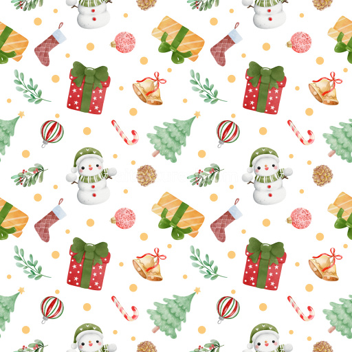 Pattern Bundle - Seamless 3D Pattern PBR Texture Featuring Hand-Painted Christmas Motifs in Soft Watercolo… texture preview