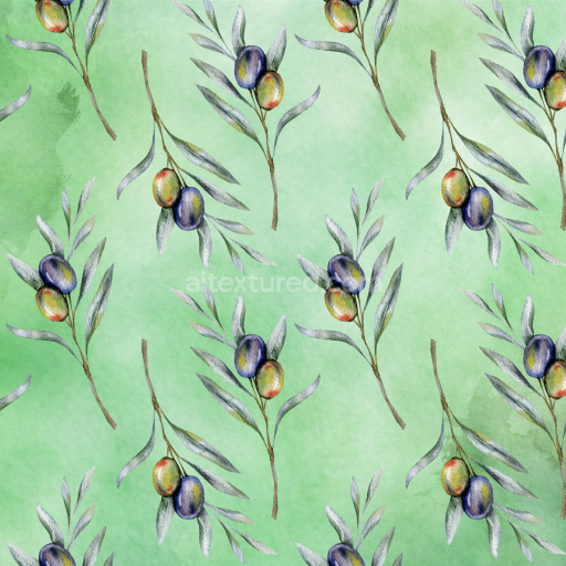 Seamless 3D PBR Watercolor Greenery Texture Featuring Olive Branches on Soft Green Background