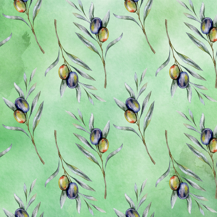 Watercolor Greenery Featuring Olive Branches on Soft Green Background seamless PBR texture preview