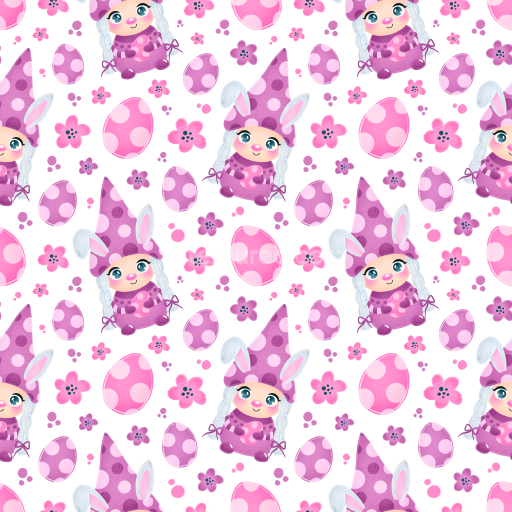 Seamless 3D PBR Texture Featuring Cute Easter Bunny and Polka-Dot Eggs