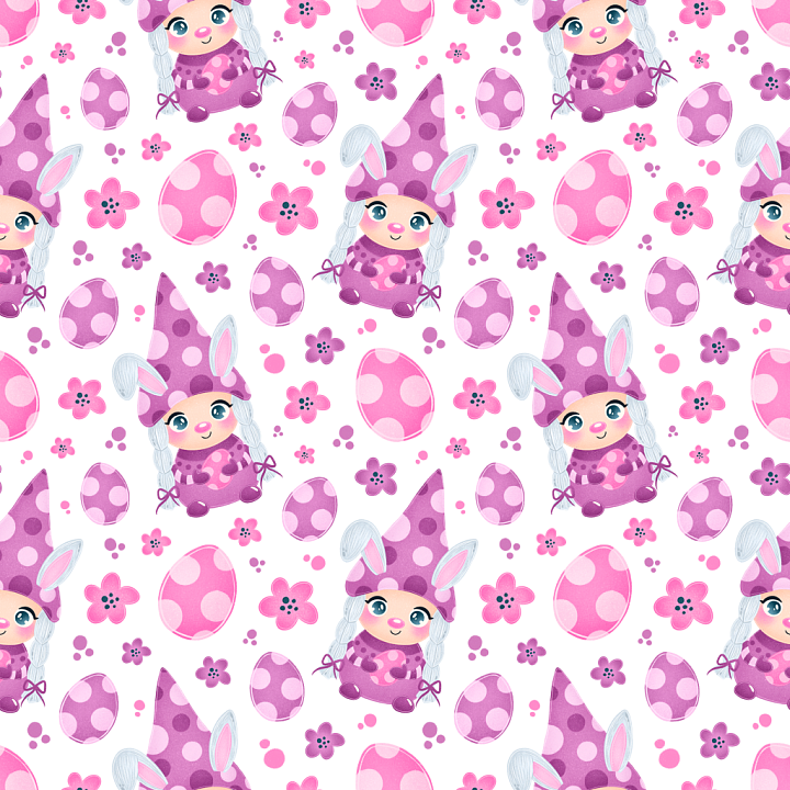 Featuring Cute Easter Bunny and Polka-Dot Eggs seamless PBR texture preview