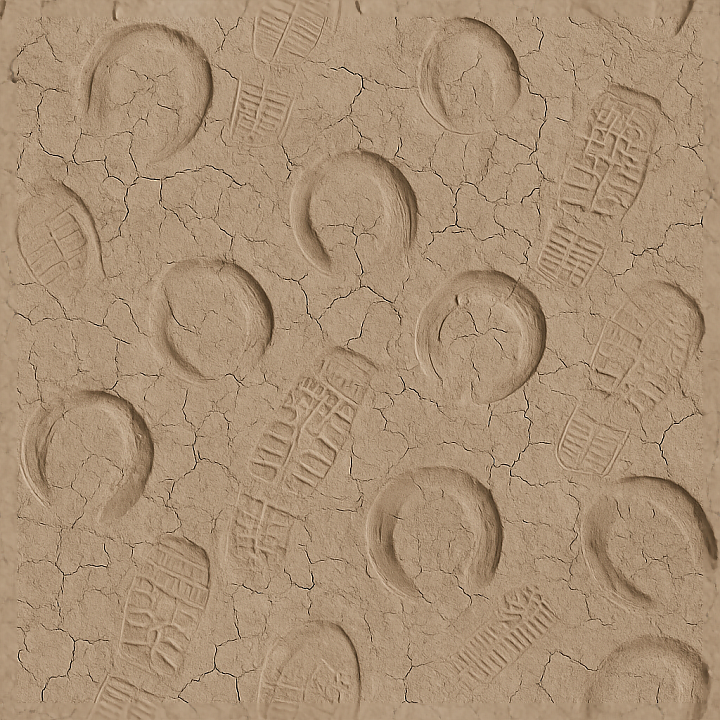 Of Horse Hoofprints On Dry Cracked Mud Surface seamless PBR texture preview
