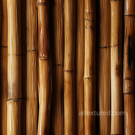 Glossy Polished Bamboo Culms Seamless Texture with Rich Brown Tones seamless Bamboo PBR texture