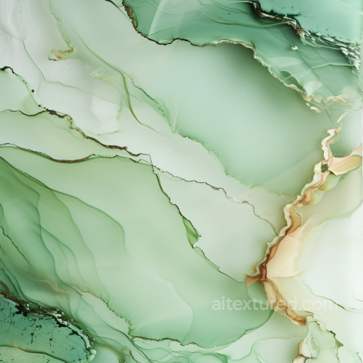 Alcohol Ink PBR Texture with Soft Green Fluid Waves and Gold Veins seamless Alcohol ink PBR texture